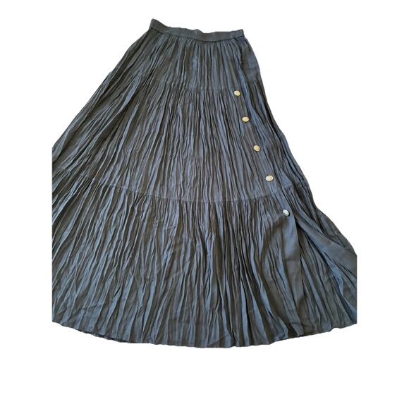 VTG Western Prairie Crinkle Maxi Skirt L Black Whimsygoth Boho Hippie Peasant 80 - Picture 15 of 16